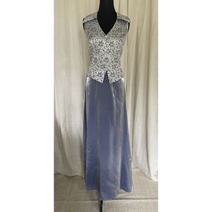 Patra Evening Gown 14 Silver Metallic Halter Top Chiffon Skirt Formal Dress USA